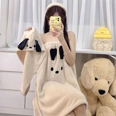 卡通珊瑚絨刺繡浴裙套裝：學生可穿可裹吸水柔軟浴袍、幹髮帽、髮帶組合，多款顏色可選，居家必備, 帕恰狗浴帽, 1個