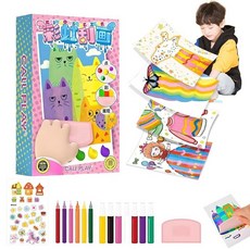 EGOBUY 아동용 무지개 스크래치 아트 창의적인 스퀴지 페인팅 키트 추상 도트 페인팅 아트 DIY 점묘 스크래치 종이 공예 매직 페인트 세트 여아 남아용 엽서 선물, Festival