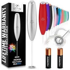 Zulay Kitchen AA 듀라셀 배터리가 있는 우유 거품기 휴대용 전기 - 커피 라떼 카푸치노 등을 위한 내구성 음료 믹서 실버 150143, Zulay Kitchen AA 듀라셀 배터리가 있는 우