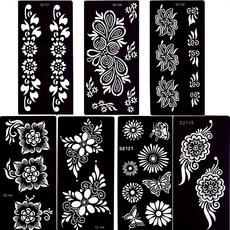 2025花朵紋身模板組 臨時刺青貼 適合游泳健身, 1個, 7pcs