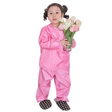 투피스 아동 전신미술가운 / 상하의 미술가운 방수, 핑크하트땡