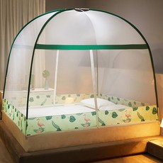 夏茵生活 蒙古包蚊帳 免安裝防掉床蚊帳, 粉色仙鶴【有底防滑防摔免安裝蚊帳】