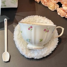 예쁜커피잔 2인용 집들이선물 커피잔 티타임 도자기, 1개, 골드 트림 플라워 커피 컵+스푼만