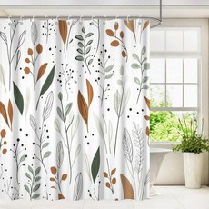 Laeacco 보태니컬 샤워 커튼 모던 아트 추상 야생 잔디 자연 나뭇잎 욕실 샤워 커튼 방수 폴리에스터 원단 목욕 커튼 후크 포함 182.9x182.9cm(72x7, #5