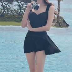 泳衣女款 吊帶純色小黑裙 遮肚顯瘦, XL【建議52.5-60.0公斤】