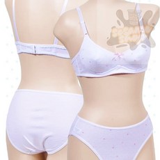 참깨샵 입체패턴 노와이어 주니어 리본 2단계 A컵 브라팬티세트 여학생브라