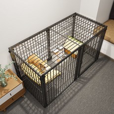 狗籠子室內家用貓別墅防越獄寵物狗圍欄一體籠大中小型犬捨帶厠所, 黑色,180*60*70cm+封頂防越獄+平台, 1個