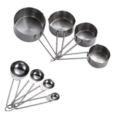 喚 HUAN 超美質感量杯量匙 烘焙 擺盤 拍照 都超級適合！ 玫瑰金/金色 四件組 不銹鋼量杯, 1個, 銀色八件組（量杯＋量匙