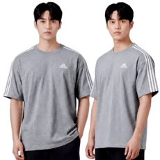 아디다스 삼선 반팔티 그레이 자수 로고 남성 여성 공용 데일리 기본 남자 반팔 티셔츠 루즈핏