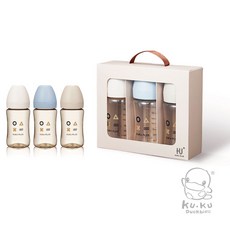 KUKU酷咕鴨 KUKU PLUS 純真之瞳寬口, 1個, PPSU奶瓶3入組-240ml (幻彩)