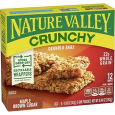 Nature Valley 크런치 그래놀라 바 메이플 브라운 슈가 바 12개 252.3g(9.5온스) (파우치 6개), Nature Valley 크런치 그래놀라 바, 메이플