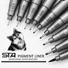 STA 방수 페이드 방지 마이크론 펜팁 파라이너 블랙 스케치 워터 마커 펜 용, [01] Brush