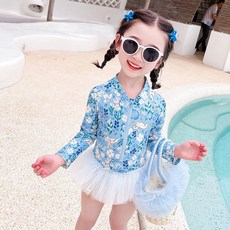 메이징키즈 주니어 여아 여름 래쉬가드 반집업 일체형 원피스 수영복