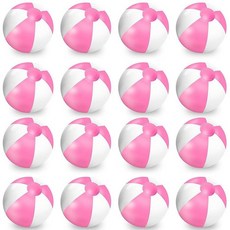 Whaline 16피스 인어 공기 주입식 비치 볼 40.6cm(16인치) 원형 수영장 PVC 공 귀여운 게임 장난감 여름 하와이 열대 테마 해변 파티 장식용 147261, 핑크