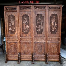 小o結緣館 仿古傢俱 花開富貴 四季花開 窗花 門板 門片 屏風 (四片一套) (双面雕) 86
