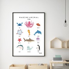 애플링 해양 바다 동물 그림 아이방 학습 포스터 어린이 코팅 벽보 벽그림, appling