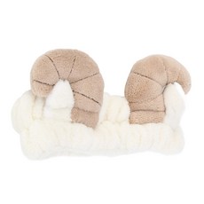 HANSIGE 羊角造型髮束 男女通用 洗臉敷面膜髮箍 米白色, 1個