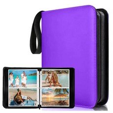 포토 앨범 12.7x17.8cm(5x7인치) 200포켓 지퍼 사진 바인더 앨범 양면 포켓 슬리브 50개 PU 가죽 폴더 씨앗 보관 (퍼플), 퍼플