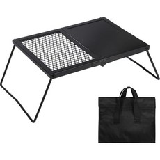 캠핑 냄비걸이 화로대 화로 불멍 17인치 접이식 캠프파이어 그릴 격자 휴대용 내구성 강한 강철 캠프 야외 요리용 화로용 검은색, Black Grill & Pan
