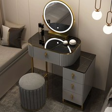 모던 LED 화장대세트 그레이 블랙 공주 화장대 화이트, 완전 조립 완료, 그레이블랙 60cm 라운드 스툴
