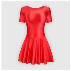 성인 여성용 광택 실크 댄스 드레스 요가 단색 쉐르핀 모양 연습 스커트 체조 레오타드 수영복, 12 Red, 02 M