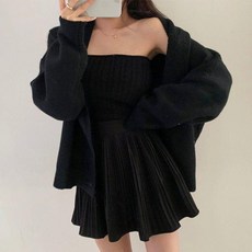 여성 니트 가디건 나시 세트 투피스 코디 가을 겨울 루즈핏