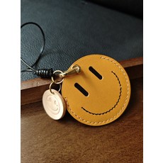 手工製作笑臉7釐米門禁卡包掛件包包掛件鑰匙扣 頭層牛皮植鞣牛皮卡套 直徑7釐米