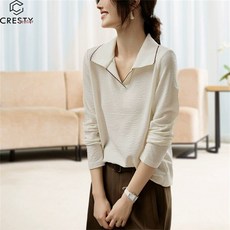 크레스티 여성 프리미엄원단 캐주얼 폴로 셔츠 가을 심플 골프 웨어 긴팔티