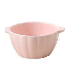 雙耳南瓜造型陶瓷湯碗 500ml 多色可選 甜點碗 沙拉碗, 草莓大福(粉), 1個