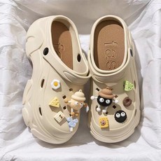 LOTEXIS 5CM 키높이 구멍 PVC 남녀공용 여름 귀여운 통굽 슬리퍼