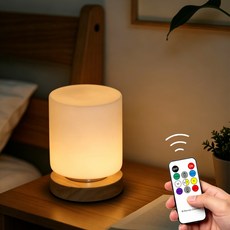 차이첸 무선 LED 스탠드 침실 무드 조명 밝기 조절 스탠드 무드등, 나무 받침대-리모컨(색상 및 밝기조절)