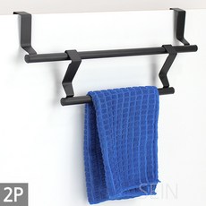 주방 싱크대 스테인레스 행주 수건 걸이 2P - 거치대 건조대, 1세트, 블랙
