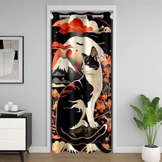 Feelyou 벚꽃 출입구 커튼 프라이버시 1 패널 86.4cm x 203.2cm(34 x 80인치) 후지 산 프린트 장식 도어 커버 커튼 일본 스타일 30%-50% 암막 커튼