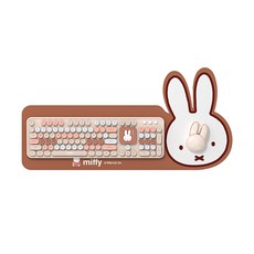 miffy 米飛兔造型無線鍵盤滑鼠套裝 復古圓形鍵帽 人體工學設計, 咖啡色, MPC006, 高鍵位設計