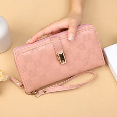 錢包防盜刷長款輕薄大容量簡約男女通用拉鍊款防刮手拿包證件夾, 粉色