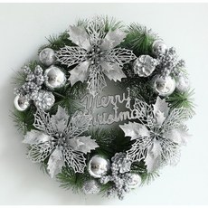 聖誕裝飾 聖誕佈置 聖誕花環 聖誕節裝飾品 門掛飾, 銀 (35cm), 1個