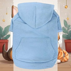 반려견 데일리 후드 블루 산책 야외 간절기 의류 여행 티셔츠, L