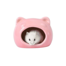 貓頭款倉鼠陶瓷窩 涼感降溫躲避屋 倉鼠睡窩 小號粉色, 1個, 小號:粉色9.0*7.0*6.6cm