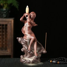 紫砂螺女倒流香爐 室內禪意薰香仕女擺件, 螺女