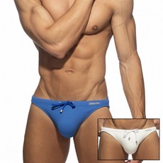 ADDICTED 皺褶感設計比基尼三角泳褲 AD純色運動泳裝 游泳日曬海灘褲 附可拆墊片 ADS376, 白色