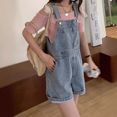 Yellwell 여성용 여름 루즈핏 와이드 숏 멜빵 팬츠 DJP