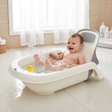 코넘 등받이 각도조절 아기욕조 온도감지센서 일체형, 1개, 화이트+그레이