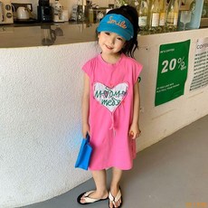 Hi！Kids 100%棉質兒童女寶寶中小童2024夏季新款卡通印花透氣中長款背心裙
