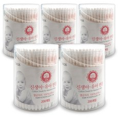 이지스 멸균 신생아 유아용 면봉 200개입+일회용소형마스크 10매(개별포장), 5개, 200개입