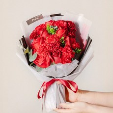 피어나 장미 비누 꽃다발 대 + 종이 쇼핑백 + 레터 카드, 레드 PA002, 1개
