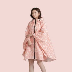 코아이 블루밍 골프 등산 캠핑 여성용 판초형 레인코트 파우치포함, 라이트피치