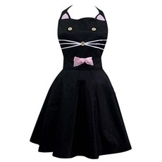 CRB Fashion 여성용 키티 블랙 캣 앞치마 주방 베이킹 요리 드레스 업 코스프레 애니메이션