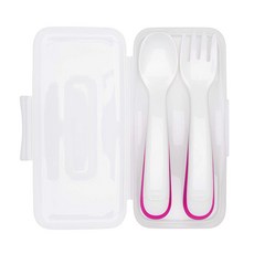 OXO 兒童湯匙叉子組 附收納盒, 粉色, 1套, Baby Spoon, Baby Fork