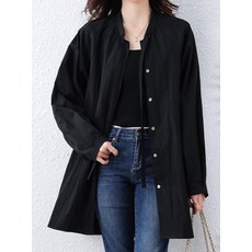 Cwadun 여성 중장 버튼 블랙 바람막이 외투