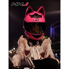 오토바이 스쿠터 바이크 자전거 블루투스 헬멧 HNJ 여름 모터사이클 캣 귀 헬멧 그레이 리본 남녀 큐트 기관차, 02 핑크 캣(도금조각), 01 M